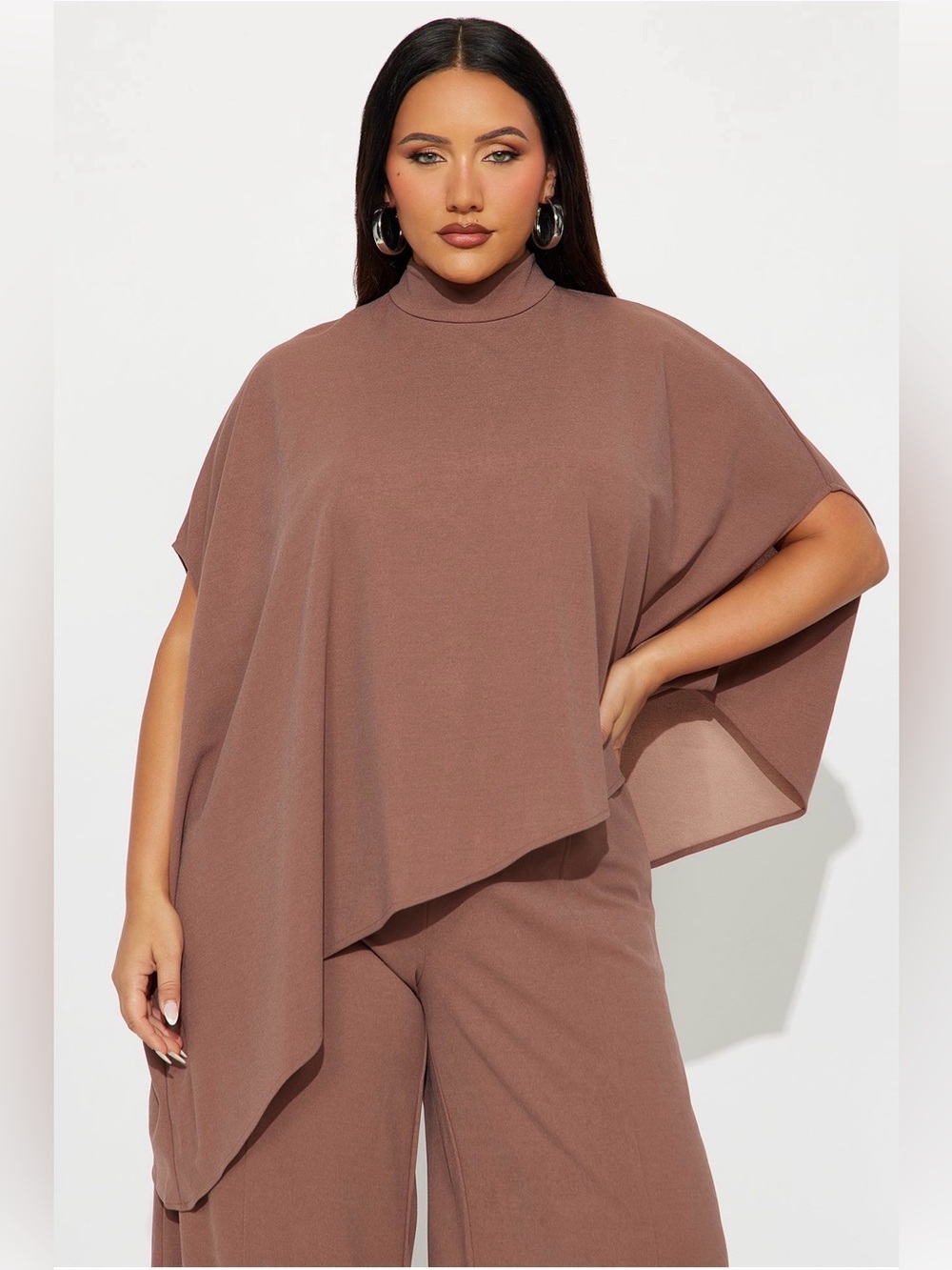 Fashion Nova Asymmetric Wide-Leg Jumpsuit in Mocha - Picture 2 of 4